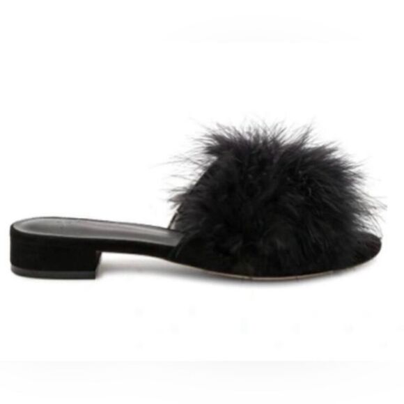 Joie Size 7 Black Mani Feather Fluffy Slide Sandal/Shoe/Slipper - Picture 1 of 7